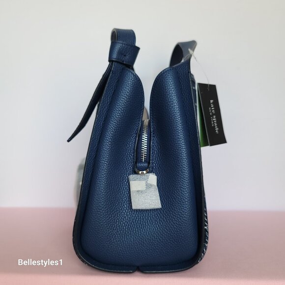 KATE SPADE Knott MEDIUM Denim Check & Leather Crossbody Tote- Indigo Multi⭐ - Picture 8 of 16